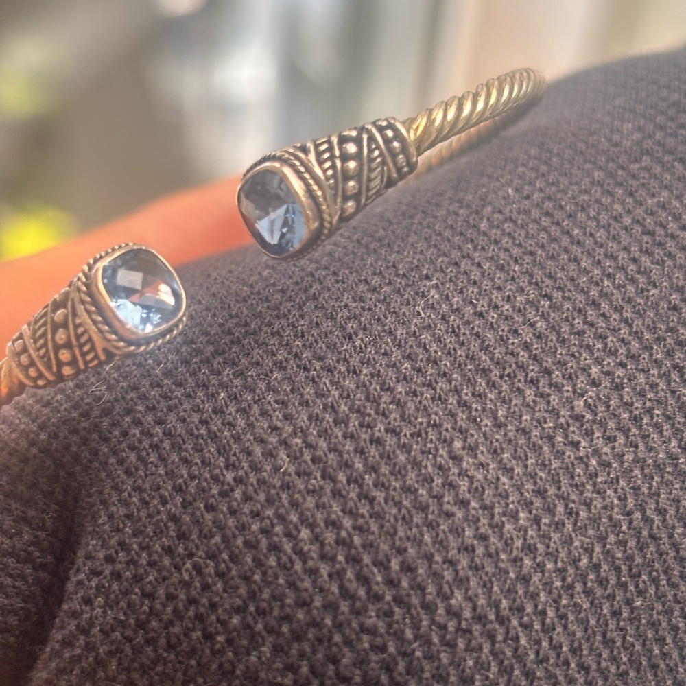 Silver and Blue Gemstone Open Cuff Bracelet - Picture 1 of 6